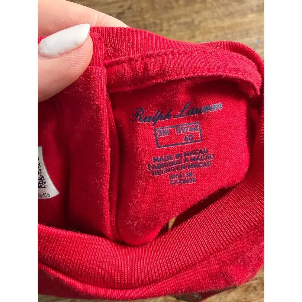 Ralph Lauren Girl's Red Polo Bear Short Sleeve Shirt size 3 mo
